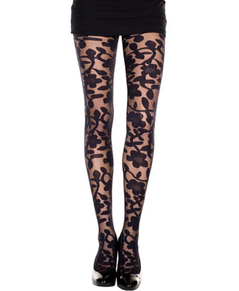 Collant noir imprimé floral 